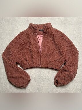 SHEIN Dusty Rose Teddy Cropped Jacket